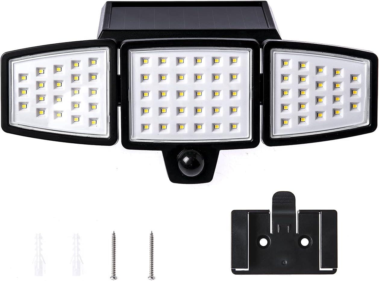 Home Zone Security Solar Triple Head Flood Lights - 3500K, 1000 Lumens, Adjustable Angle, 2-Pack