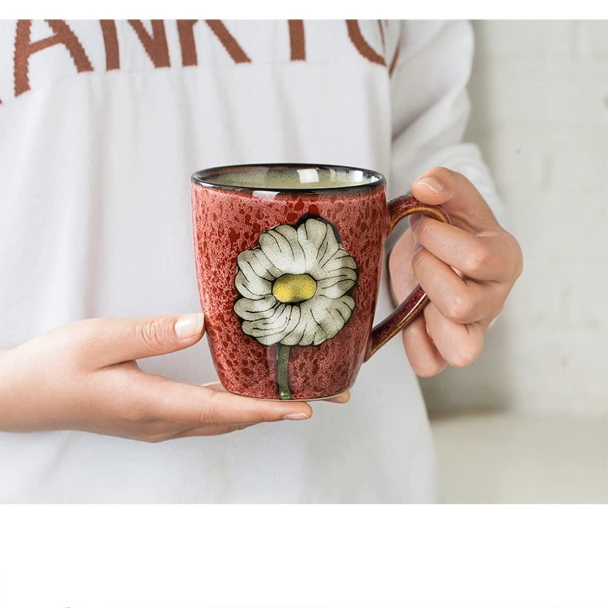 Floral Kiln Glazed Ceramic Mugs Set of 4