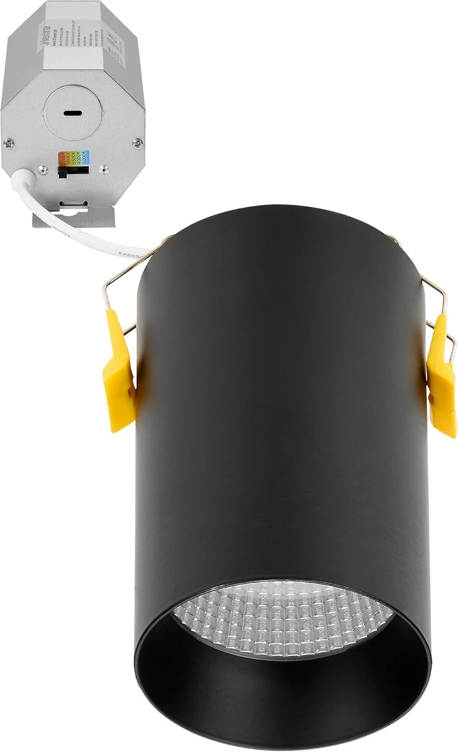 Maxxima 3 in. LED Cylinder Downlight, Ceiling Spot Light, 900 Lumens, Canless 5 CCT Color Selectable 2700K-5000K, Black