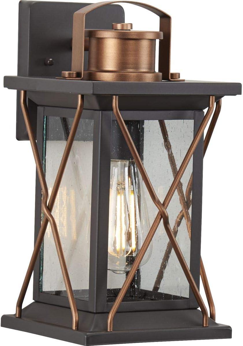 Progress Lighting Barlowe 1-Light Wall Lantern in Antique Bronze with Seeded Glass Shade