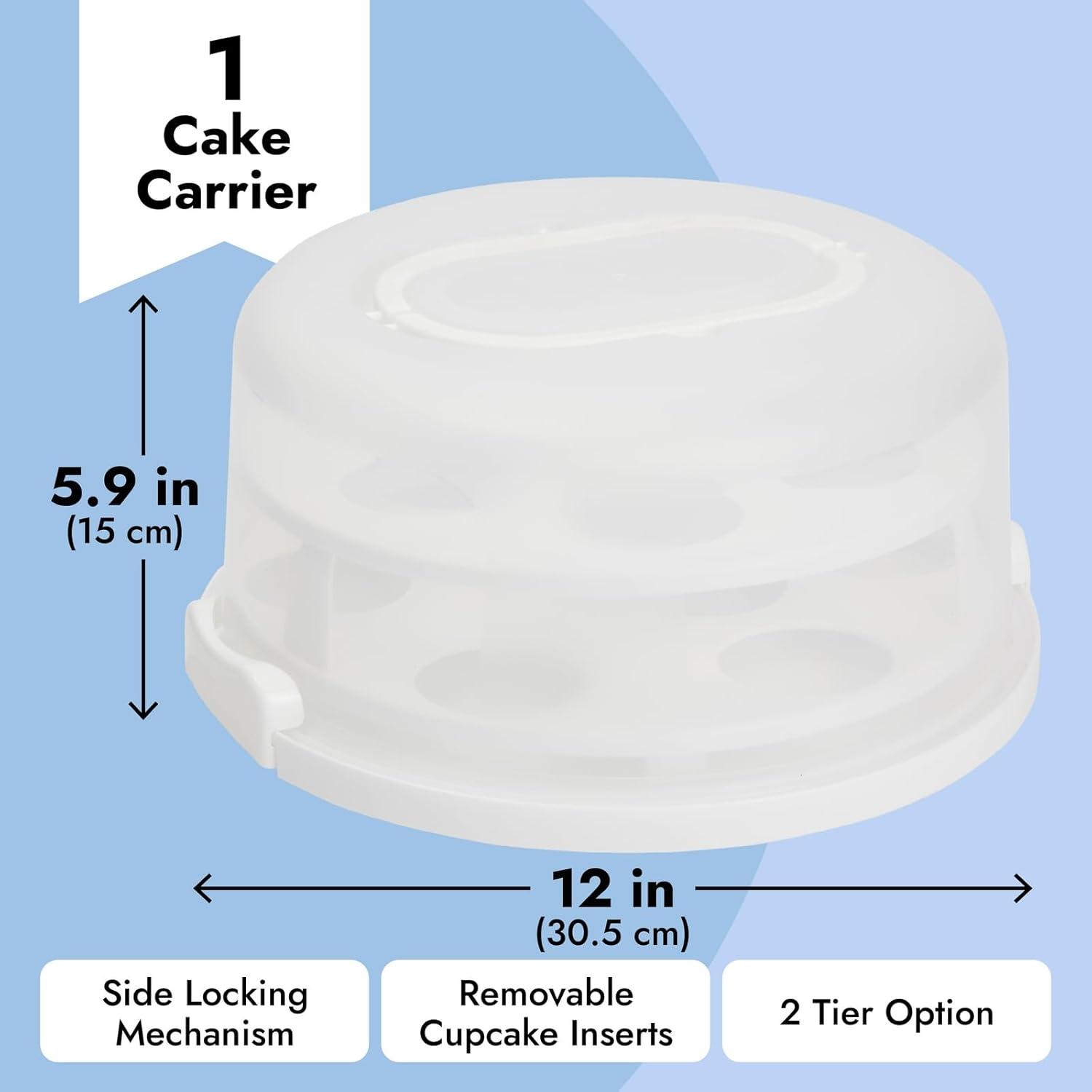 White Semi-Transparent 2-In-1 Round Cake Carrier with Handle