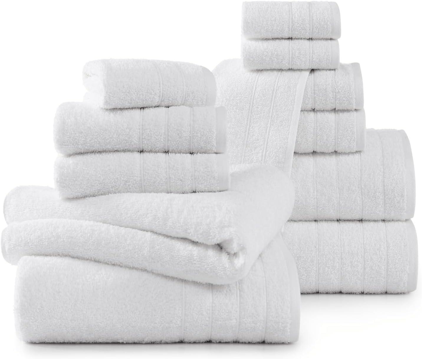 Casa Platino Solid Print Cotton Towel Set, White, 12 Count