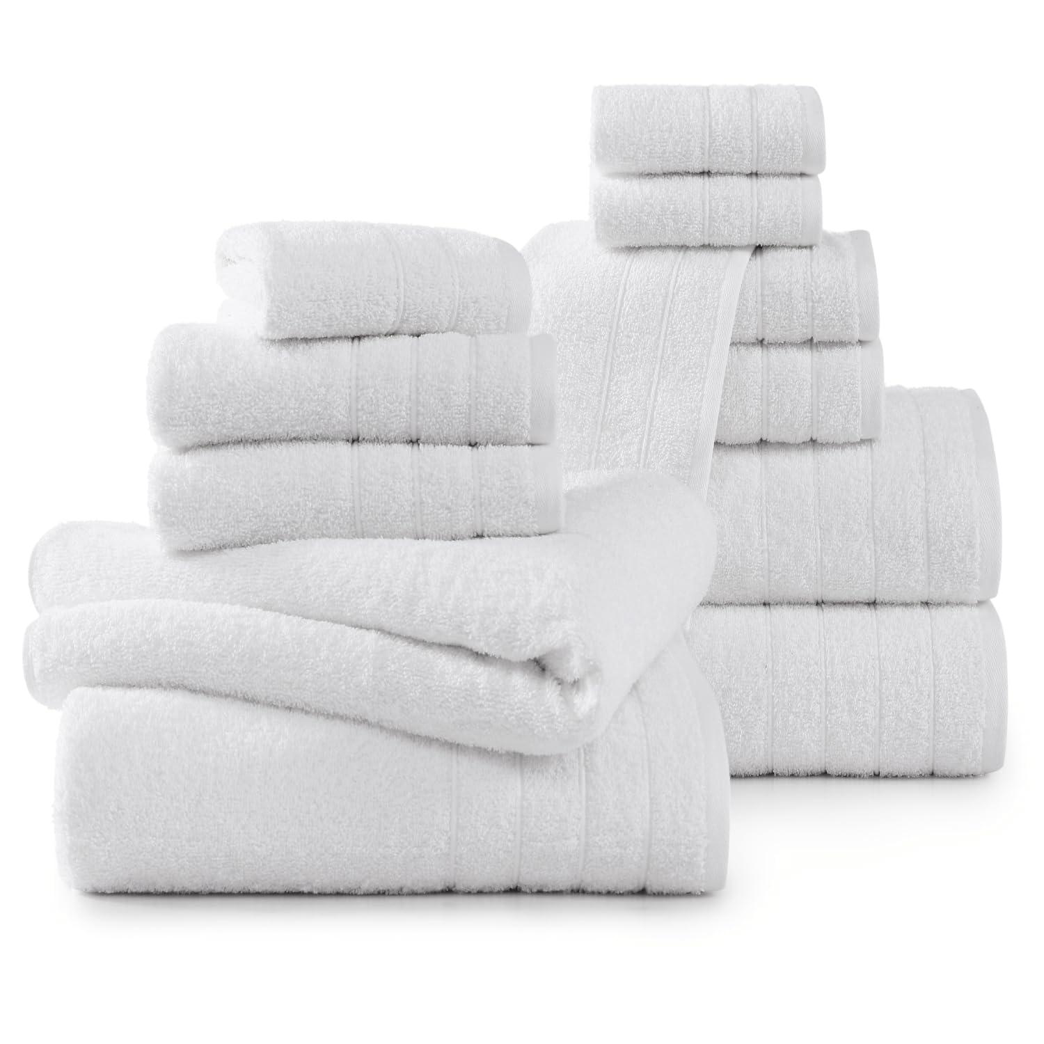 Casa Platino 12 Piece White Cotton Towels Set - Includes 4 Large White Bath Towels, 4 Hand Towels & 4 Washcloths - Soft Absorbent Towels for Bathroom