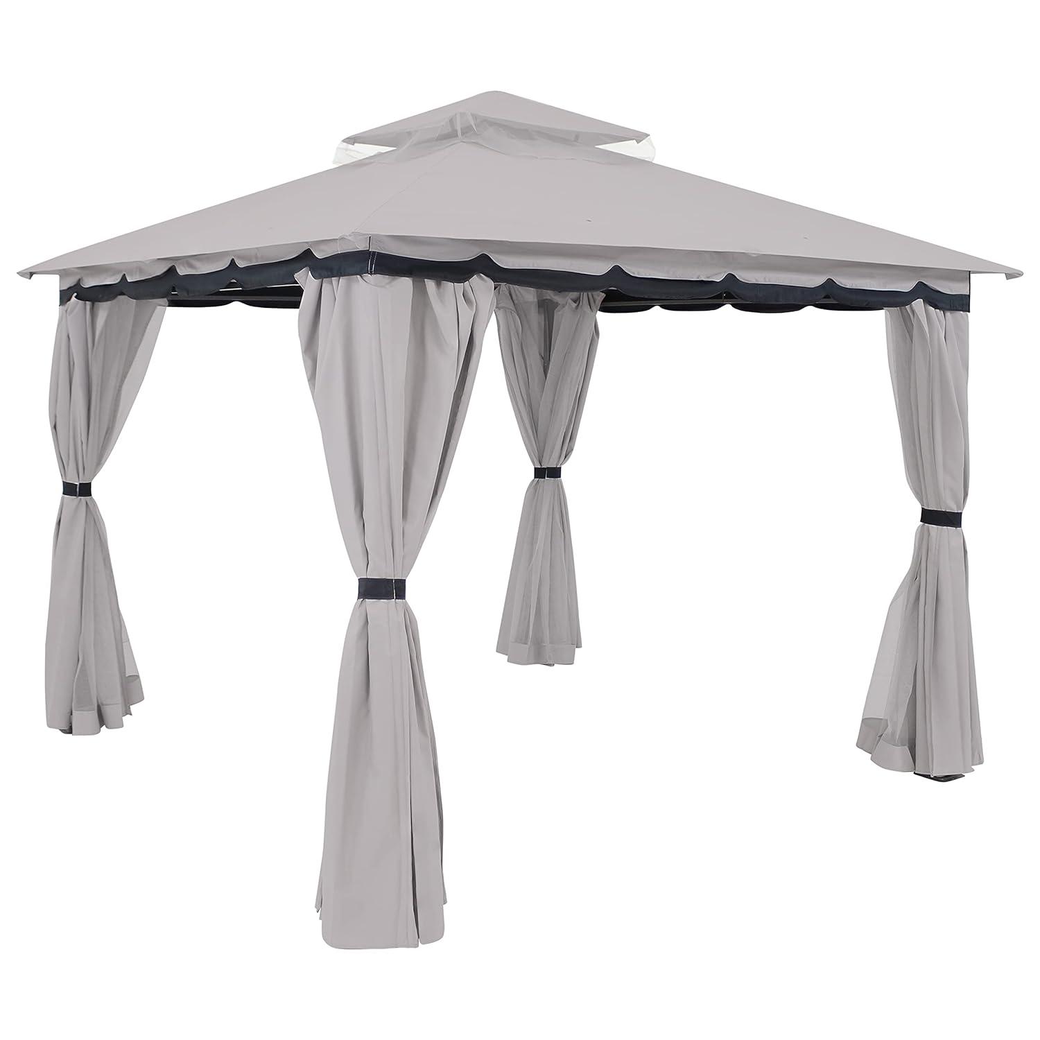 Sunnydaze Soft Top Rectangle Patio Gazebo with Screens and Privacy Walls for Backyard, Garden or Deck - Gray