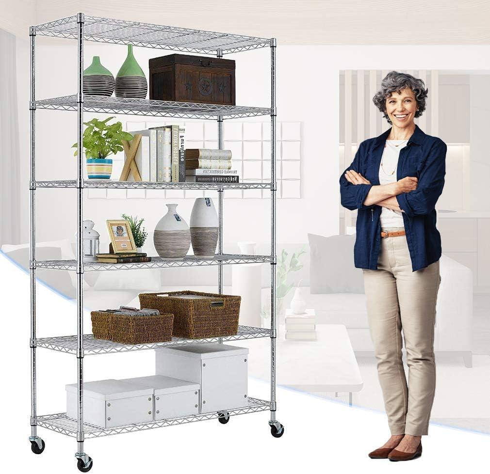 SafeRacks 6 Tiered Storage Shelves w/Heavy Duty Steel Wire Shelving Unit, Silver