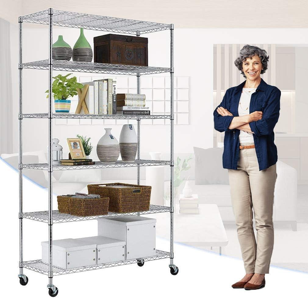 WFX Utility™ SafeRacks 6 Tiered Storage Shelves w/Heavy Duty Steel Wire Shelving Unit, Silver