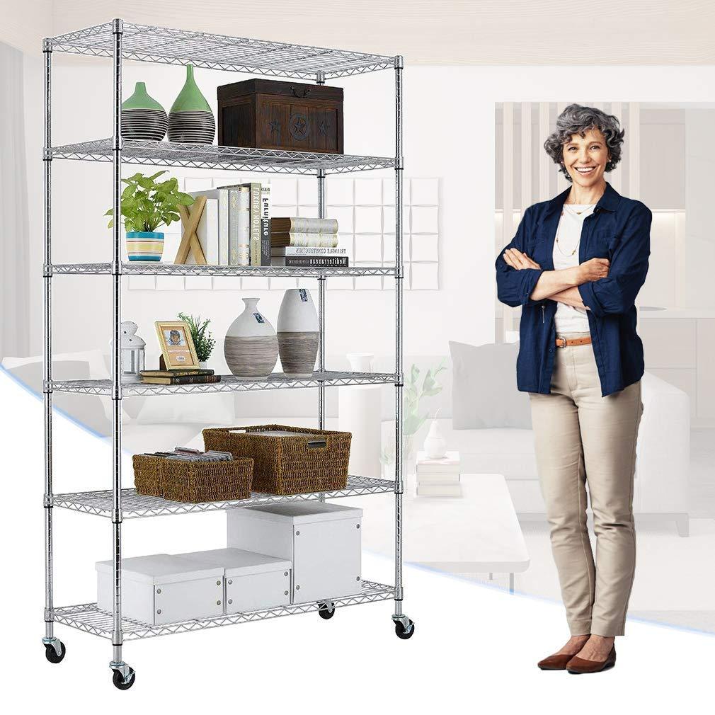 WFX Utility™ SafeRacks 6 Tiered Storage Shelves w/Heavy Duty Steel Wire Shelving Unit, Silver