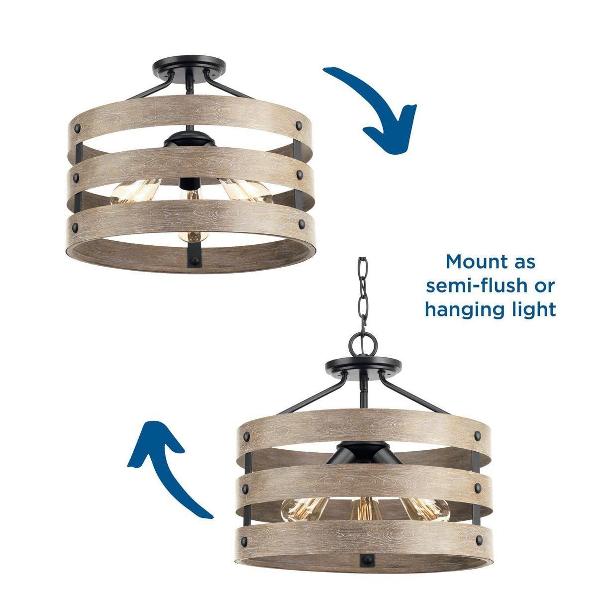 Progress Lighting Gulliver 3-Light Semi-Flush Convertible Ceiling Light, Graphite, Wood Grained Texture