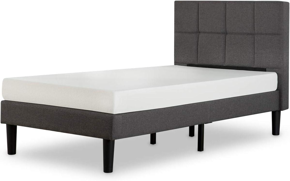 Twin Gray Upholstered Platform Bed with Tufted Headboard