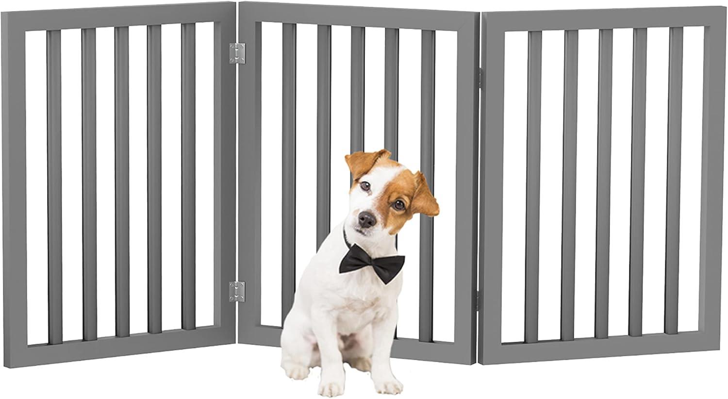 Indoor Pet Gate - 3-Panel Folding Dog Gate for Stairs or Doorways - 54x24-Inch Freestanding Pet Fence for Cats and Dogs by PETMAKER (Gray)