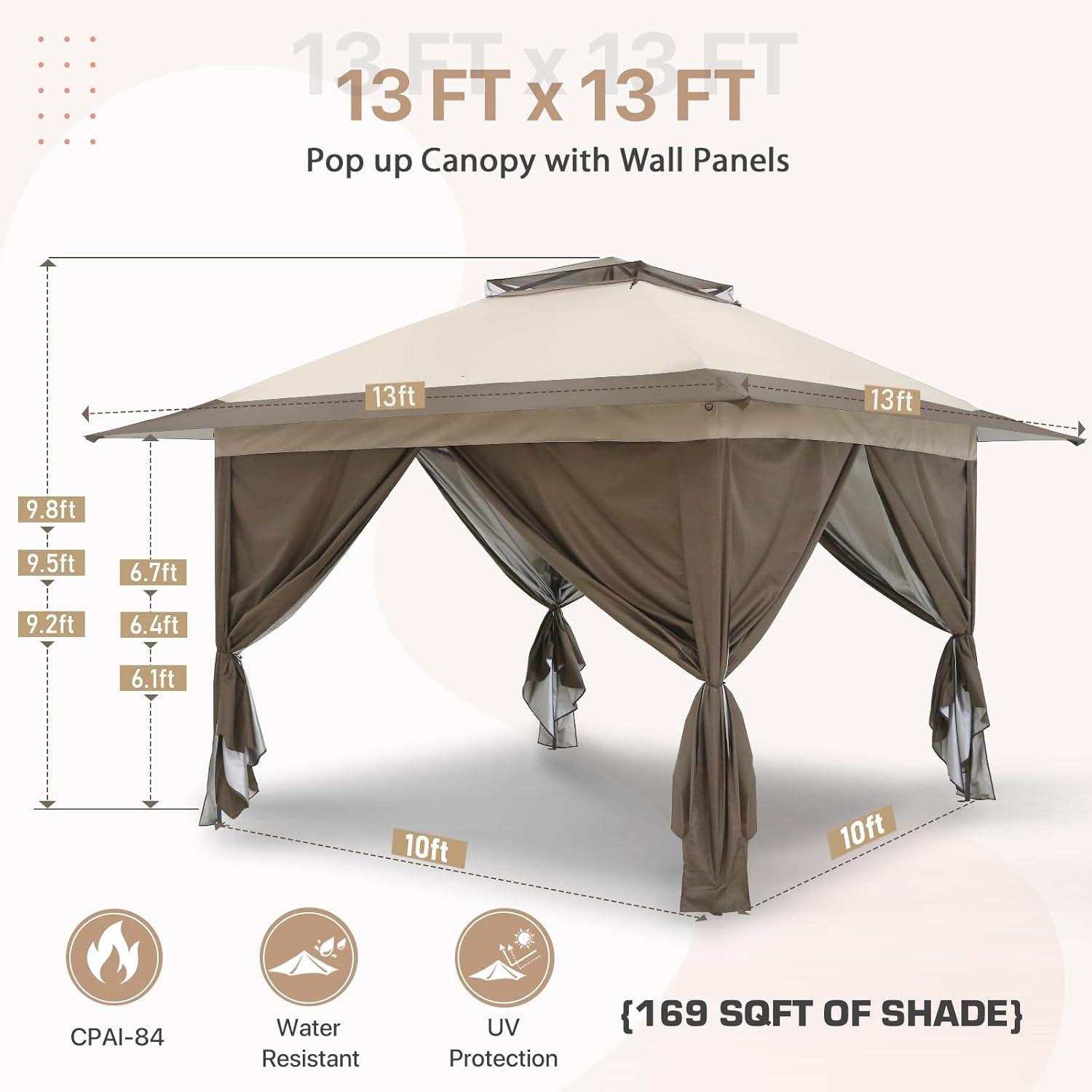EAGLE PEAK Pop up Patio Gazebo 13 Ft. W x 13 Ft. D Metal Patio