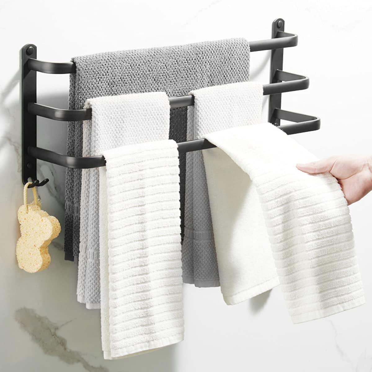 Black 24-Inch Wall Mounted 3-Tier Towel Rack