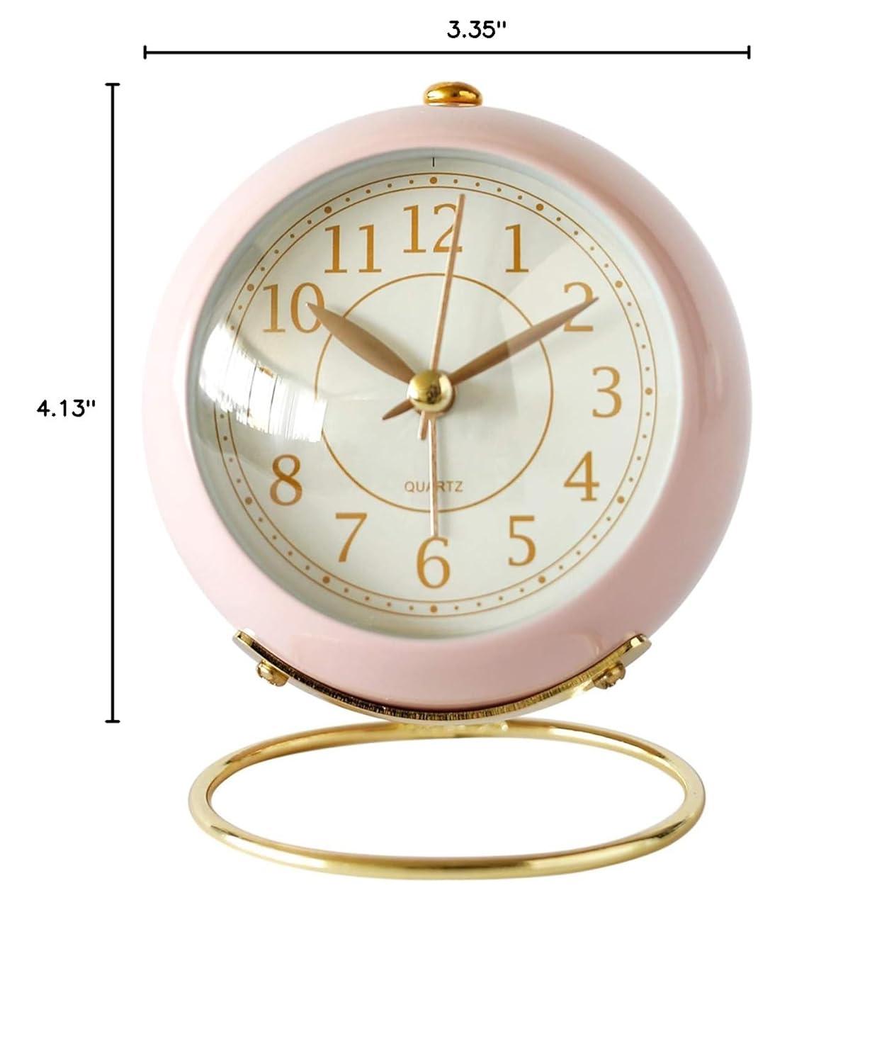 Small Table Clocks, Classic Non-Ticking Tabletop Alarm Clock With Backlight, Battery Operated Desk Astronaut Clock With Hd Glass For Living Room Bedroom Bedside Indoor Decor (Pink)