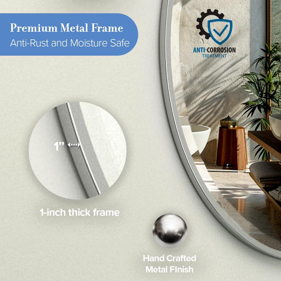 Flush Mount Framed Bathroom Vanity Mirror | Oval Framed Wall Mirror with Beveled Edge | Decorative Wall Mirror for Bathroom, Bedroom, Hallway, Entryway