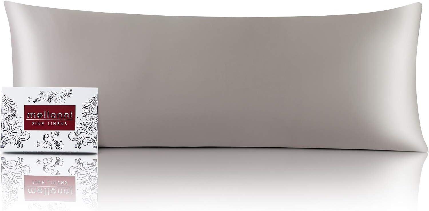 Mellanni Mulberry Silk Collection 19 Momme Light Gray Silk Pillowcase, Body 20"x54"
