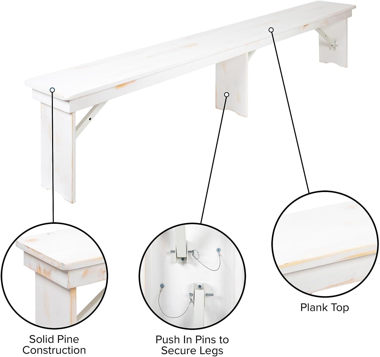 Flash Furniture HERCULES Series 8' x 12'' Solid Pine Folding Farm Bench with 3 Legs