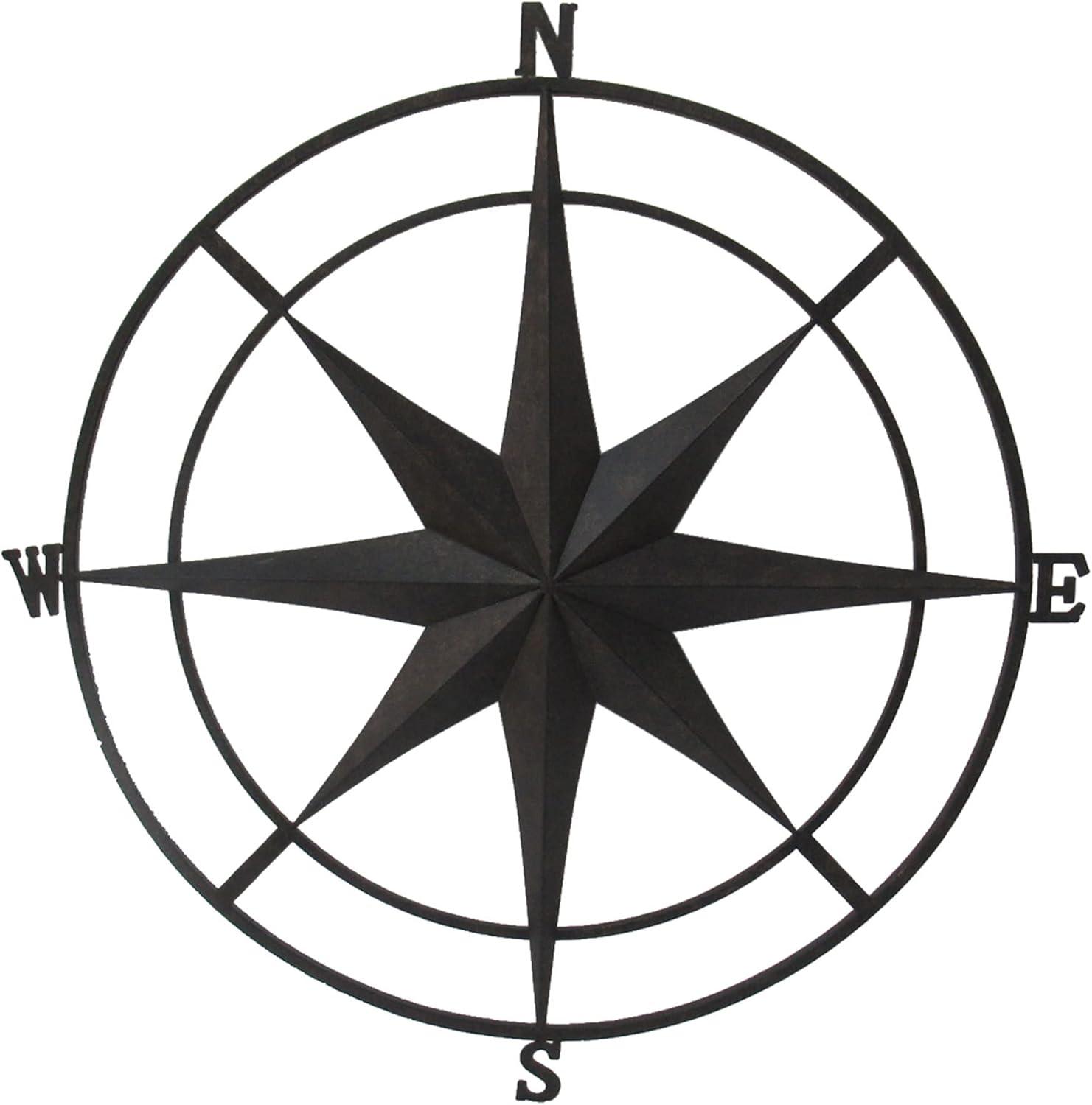Backyard Expressions 30 Inch Compass Wall Plaque - Indoor/Outdoor - Vintage Black
