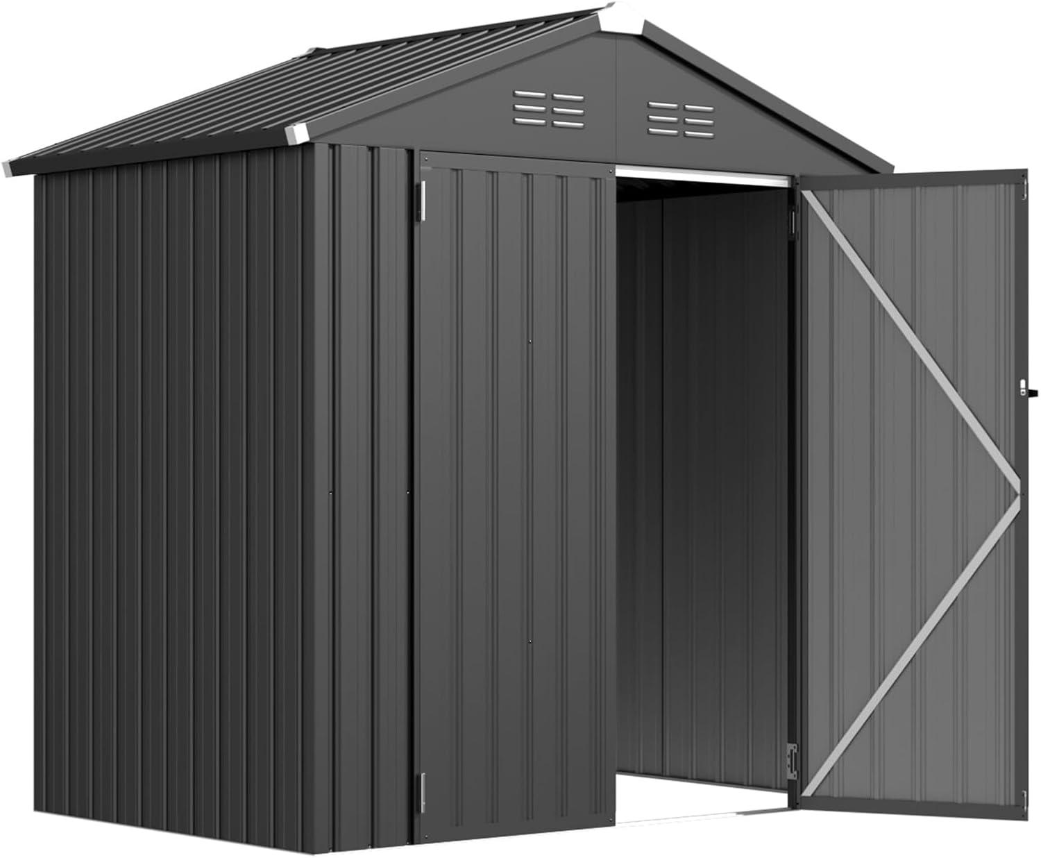 AECOJOY 5' x 3' Outdoor Metal Storage Shed with Lockable Door for Backyard in Dark Gray