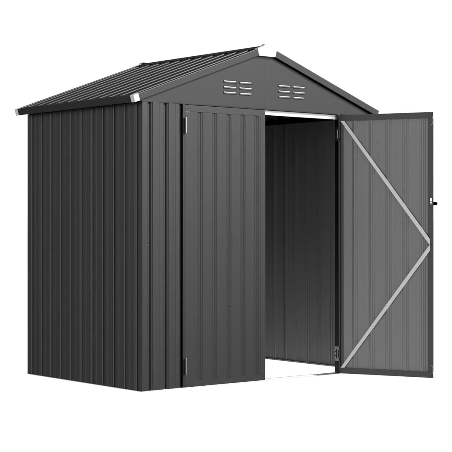 AECOJOY 12' x 10' Outdoor Storage Shed with Lockable Door Patio Metal Garden Storage Building in Dark Gray for Outside