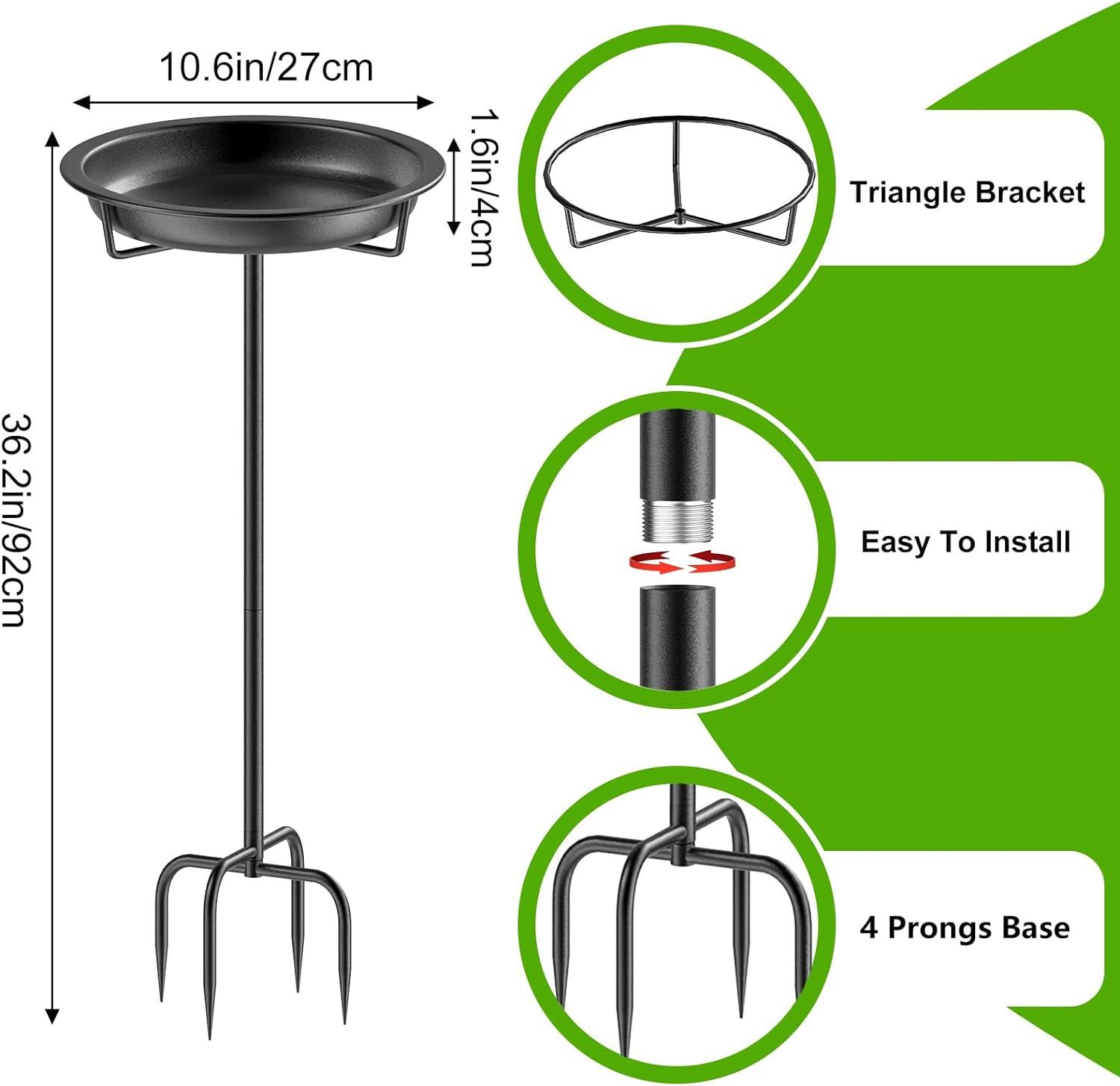 Freestanding Birdbaths Bowl Outdoor, Free Standing Garden Bird Bath Bird Feeder Bowl with Metal Stake, Detachable Decoration Spa Birdfeeder for Garden Patio Yard Lawn, 4 Spiky Feet (Brown)