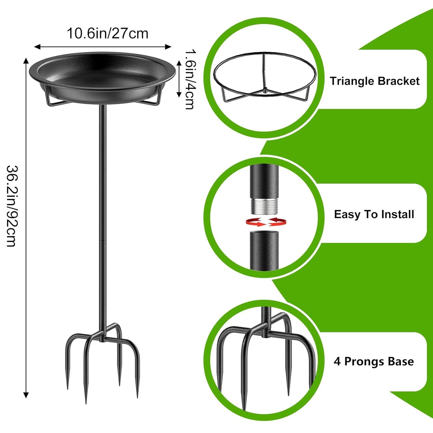 Freestanding Birdbaths Bowl Outdoor, Free Standing Garden Bird Bath Bird Feeder Bowl with Metal Stake, Detachable Decoration Spa Birdfeeder for Garden Patio Yard Lawn, 4 Spiky Feet (Brown)