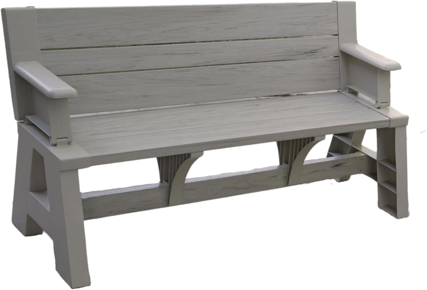 Convert a Bench 60" Outdoor / Vinyl Patio Bench Picnic Table, Driftwood, Generation II
