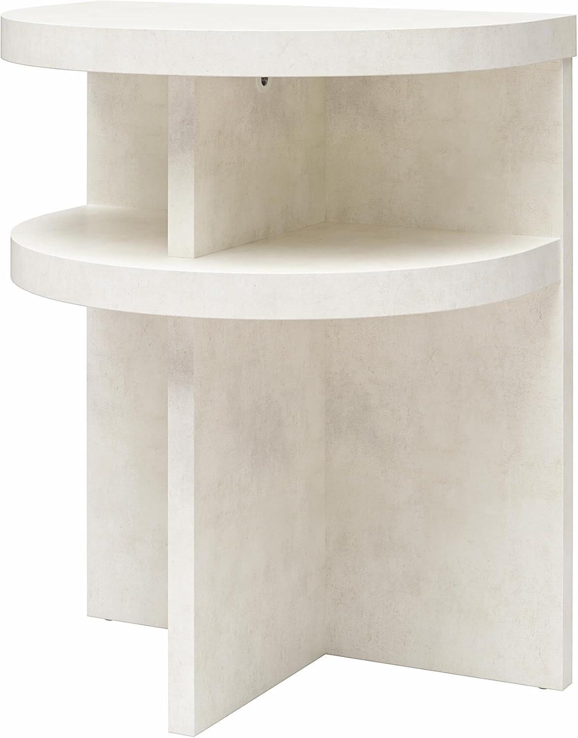 Faux Plaster Semi-Circle End Tables with Shelf, Set of 2