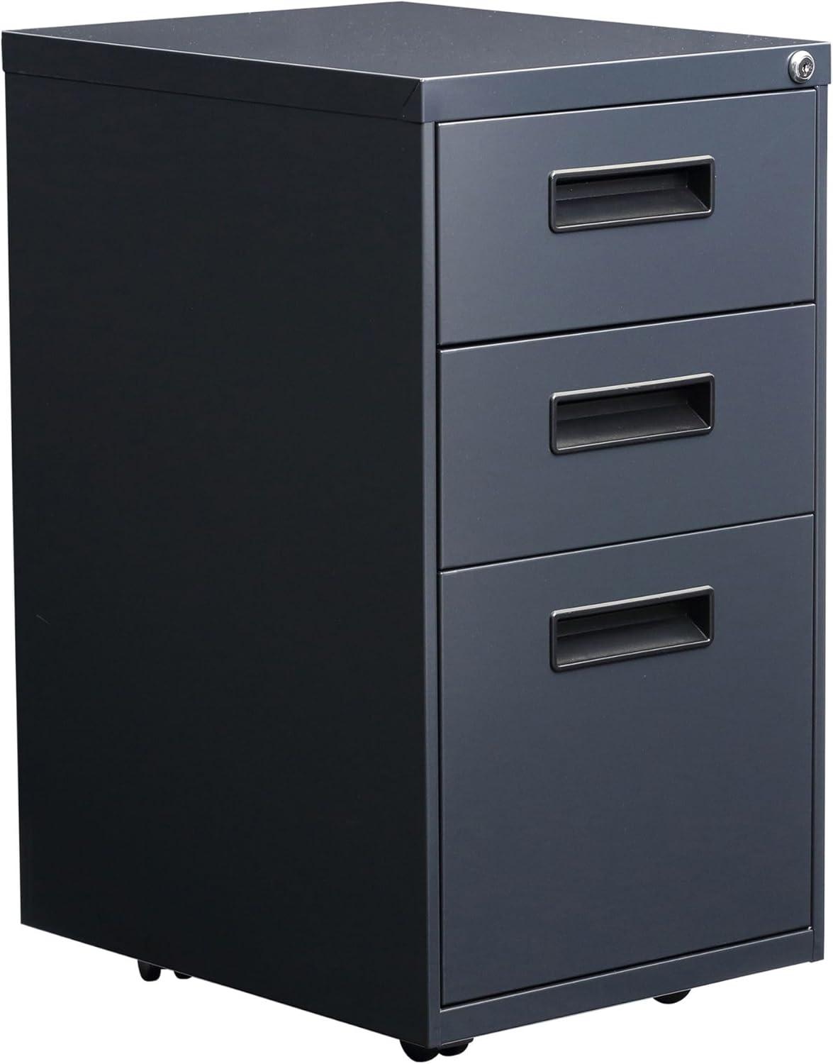 Charcoal 3-Drawer Lockable Mobile Pedestal File Cabinet