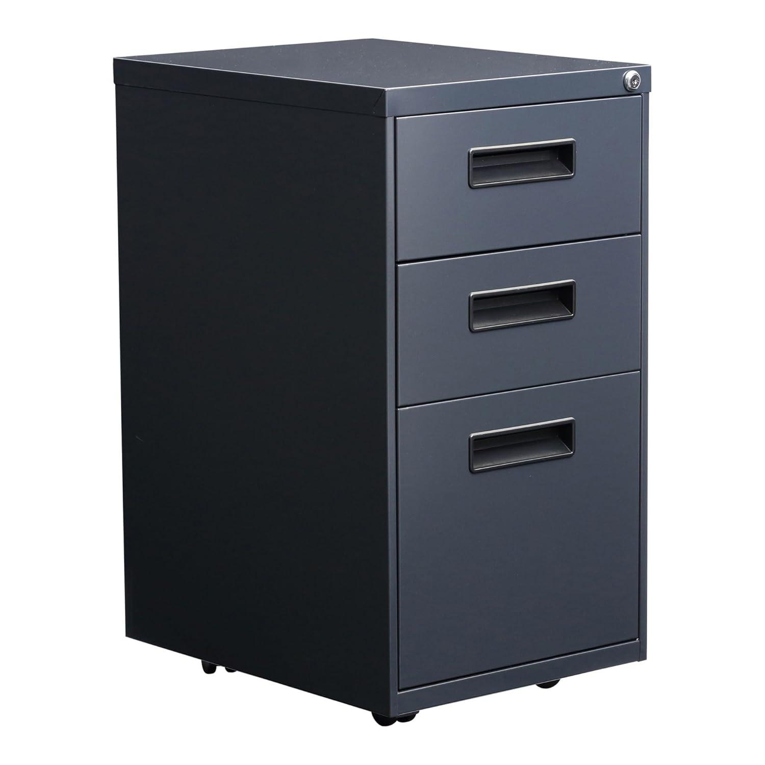 Alera 3-Drawer Lockable Steel Pedestal File Cabinet, Charcoal