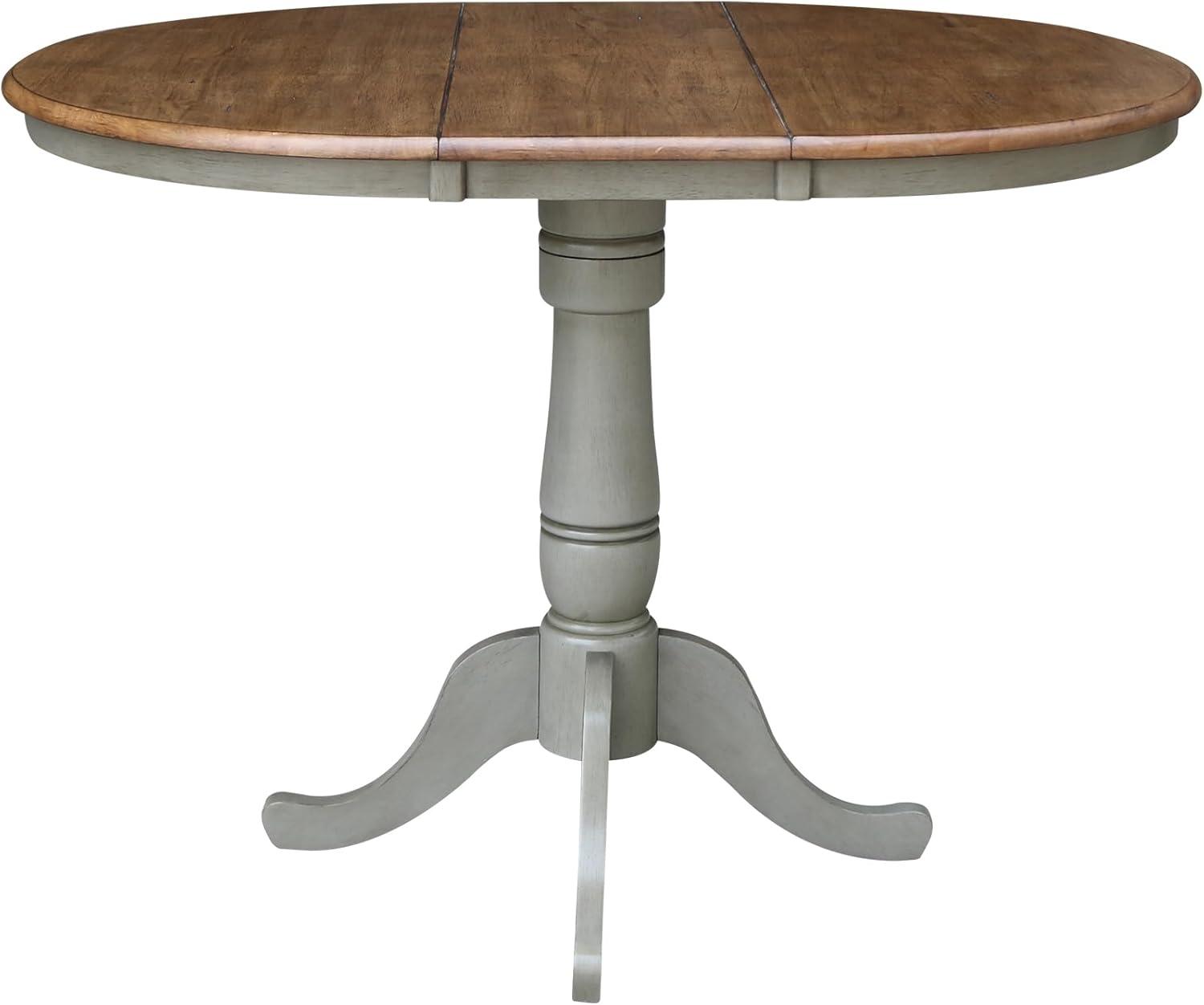 36 in. Round Top Pedestal Counter Height Table with 12 in. Leaf, Hickory & Stone