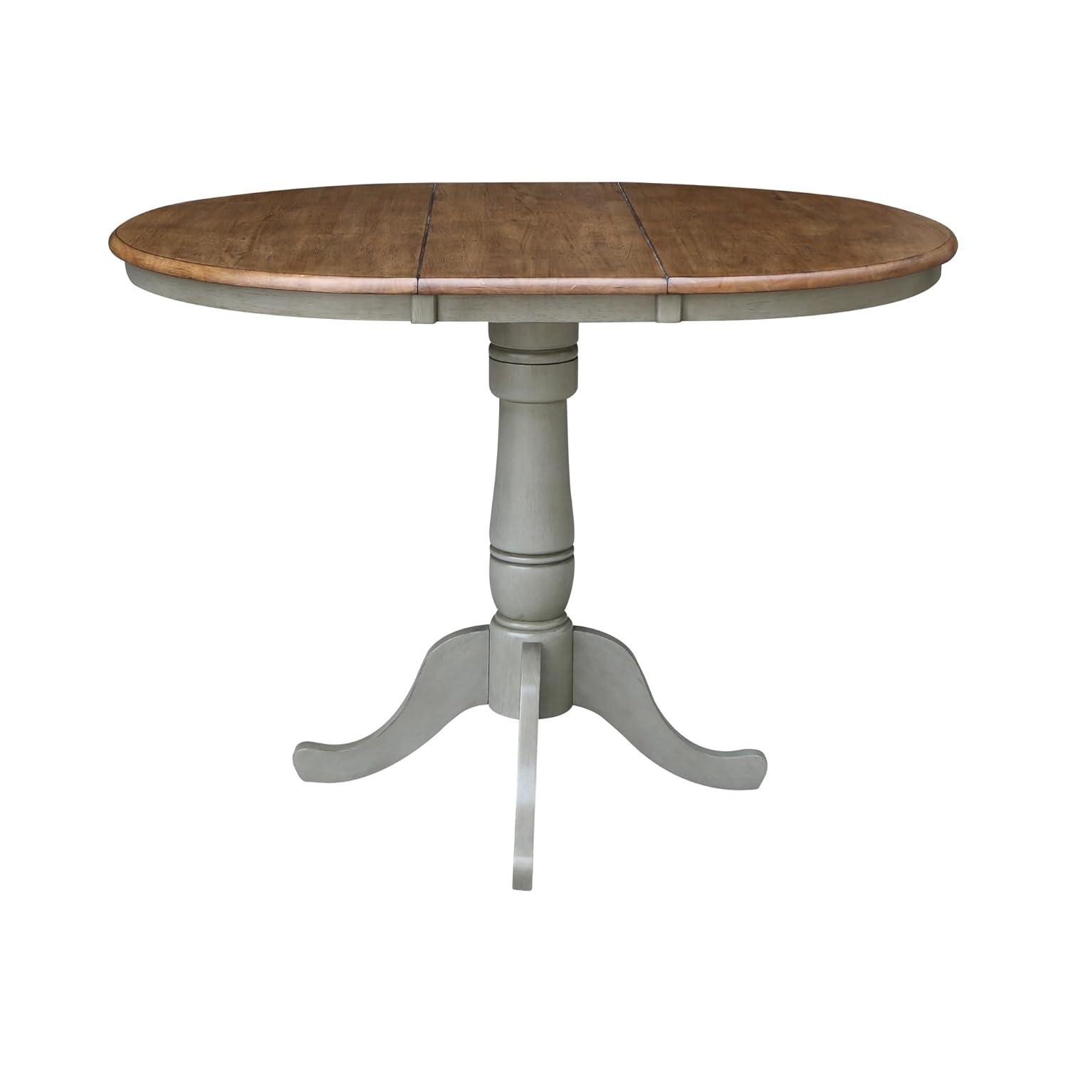 36 in. Round Top Pedestal Counter Height Table with 12 in. Leaf, Hickory & Stone