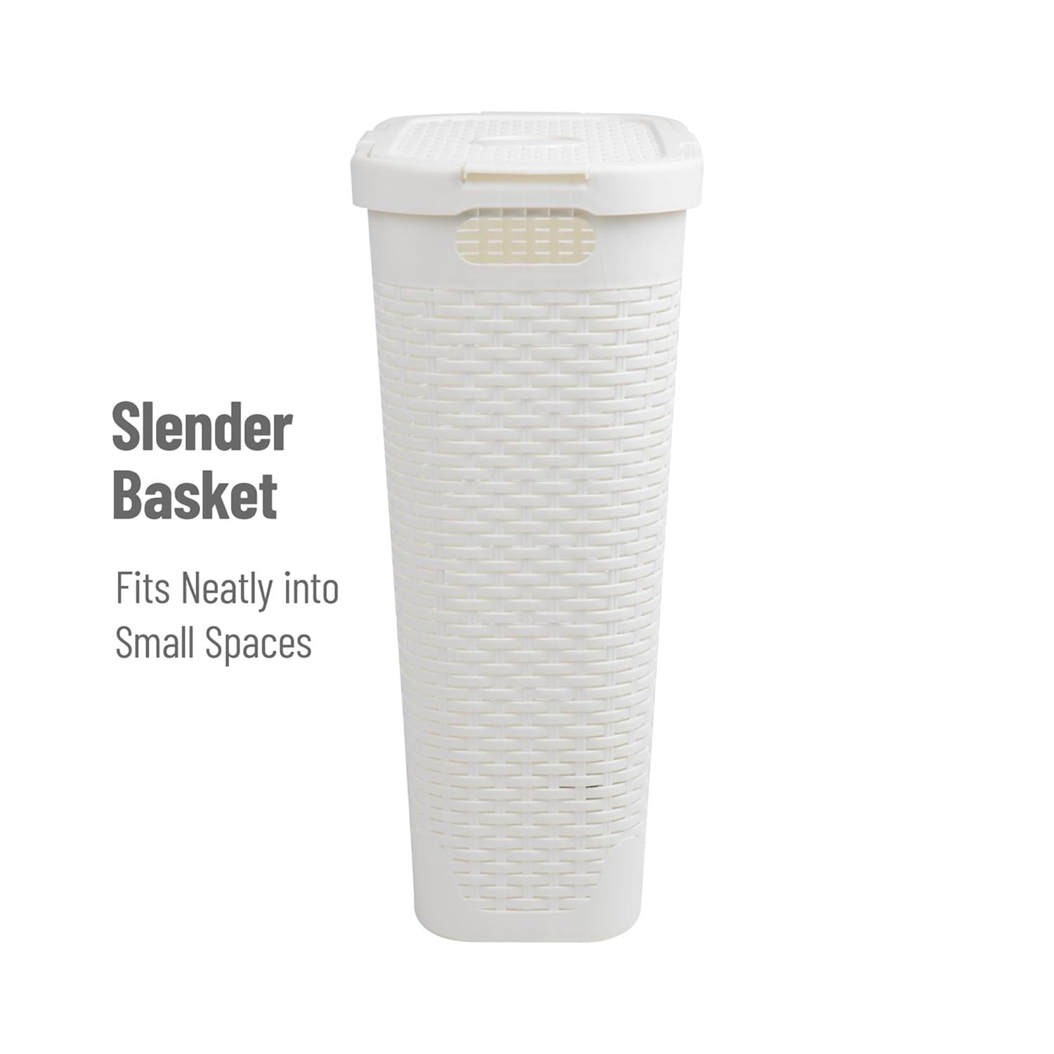 Mind Reader Mind Reader 40L Slim Laundry Hamper, Clothes Basket, Lid, Wicker Design, Plastic