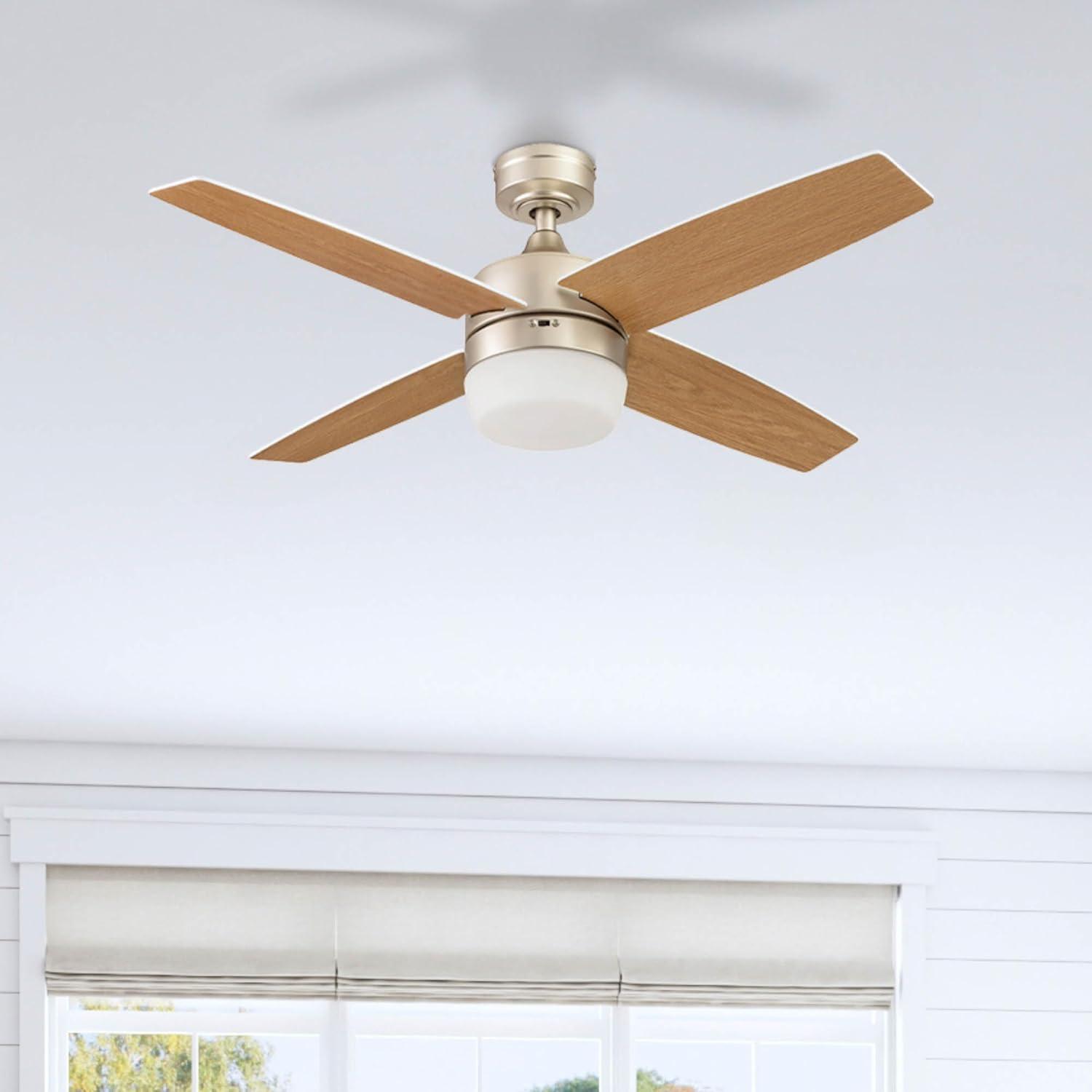 Prominence Home Atlas 44" Champagne Ceiling Fan with Light, Remote Control, 4 Blades & Reverse Airflow