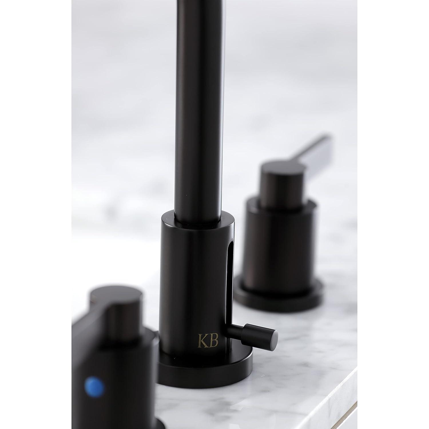 Kingston Brass NuvoFusion Two-Handle 3-Hole Deck Mount Widespread Bathroom Faucet with Brass Pop-Up Drain