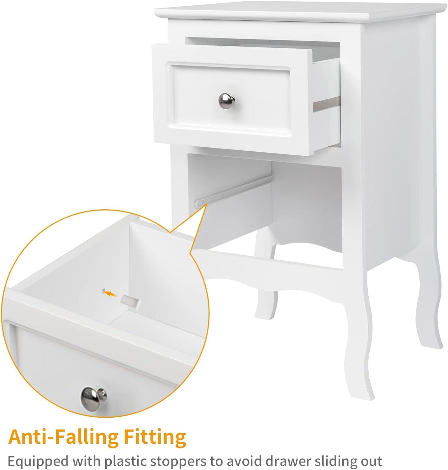 Bonnlo White Nightstand with 2 Drawers, Night Stands for Bedrooms, Small Bed Side Table/White Night Stand with Drawers for Small Spaces, College Dorm, Kids’ Room, Living Room, French, 16W x 12D x 24H