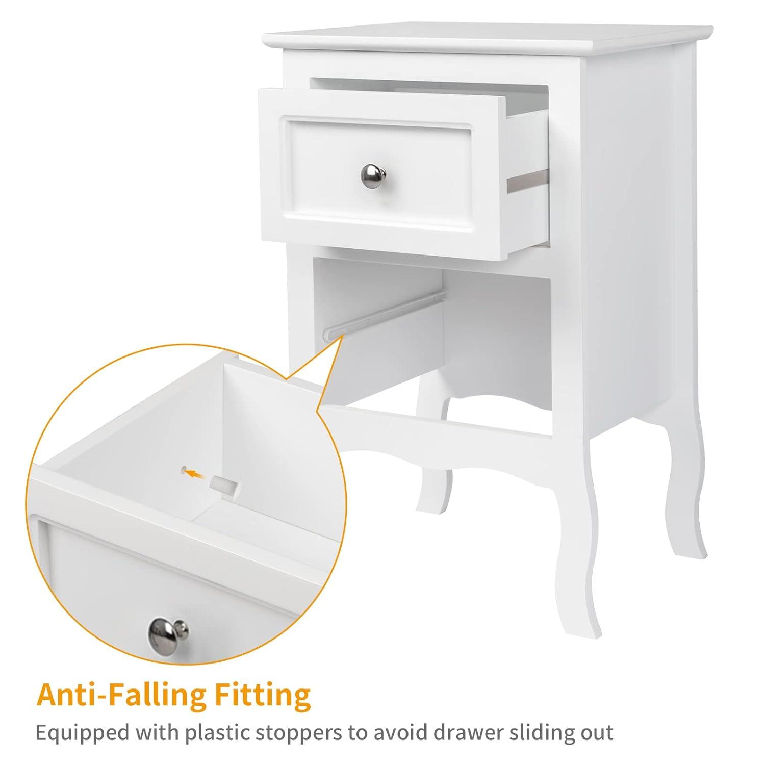 Bonnlo White Nightstand with 2 Drawers, Night Stands for Bedrooms, Small Bed Side Table/White Night Stand with Drawers for Small Spaces, College Dorm, Kids’ Room, Living Room, French, 16W x 12D x 24H