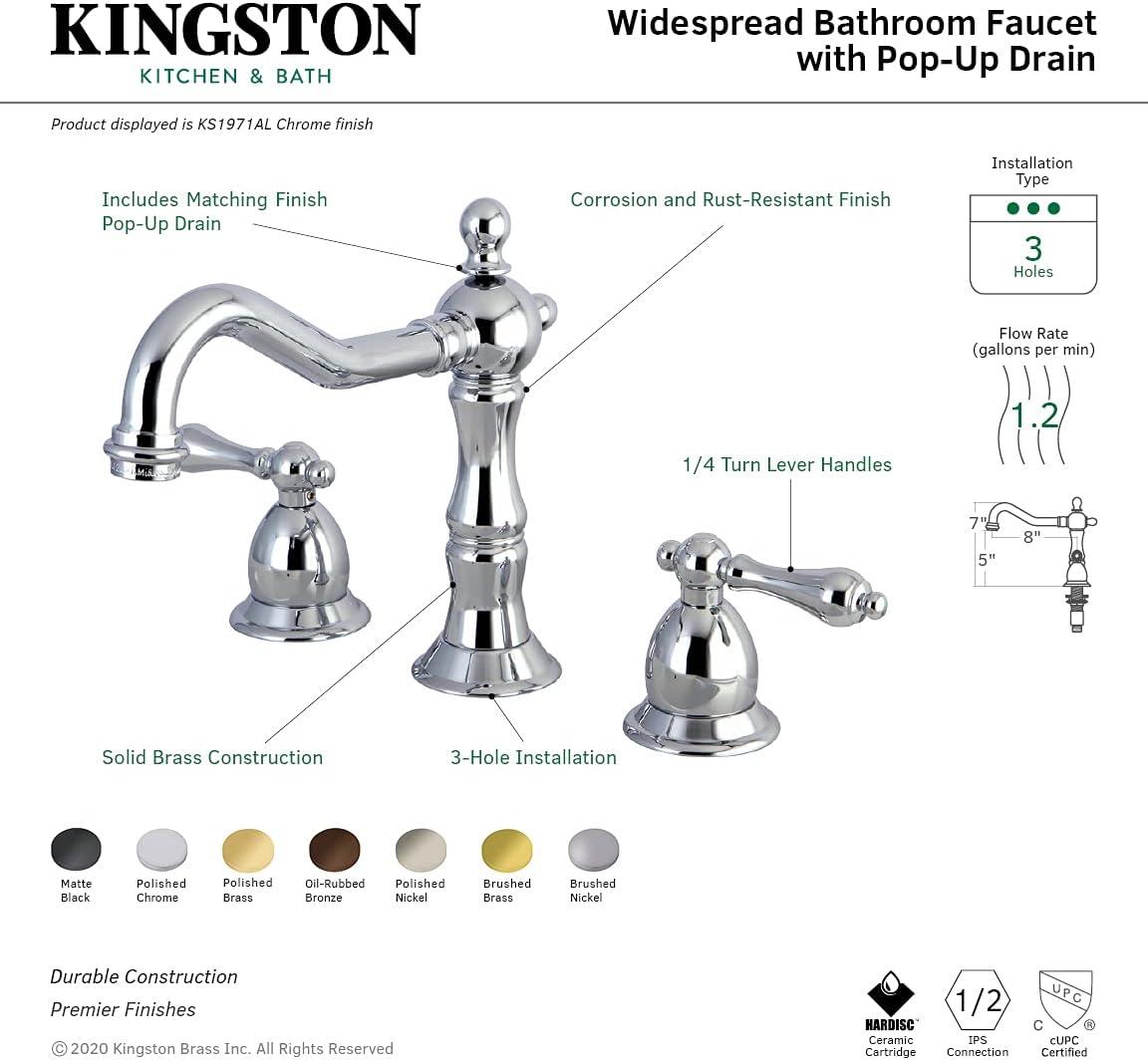 Kingston Brass KS1978AL Kingston Brass Heritage Two-Handle 3-Hole Deck Mount Widespread Bathroom Faucet with Brass Pop-Up Drain