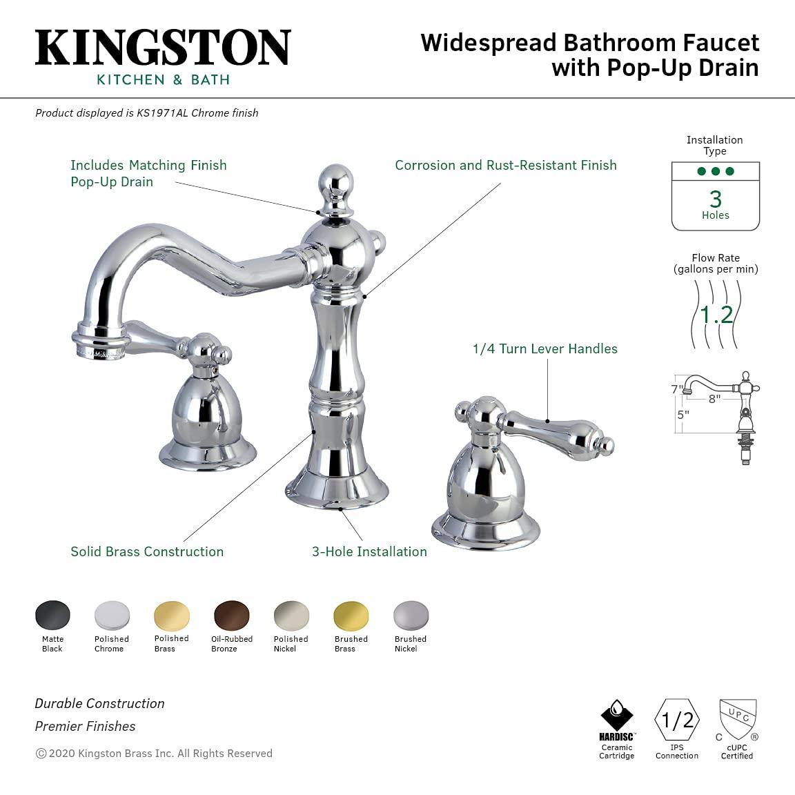 Kingston Brass KS1978AL Kingston Brass Heritage Two-Handle 3-Hole Deck Mount Widespread Bathroom Faucet with Brass Pop-Up Drain