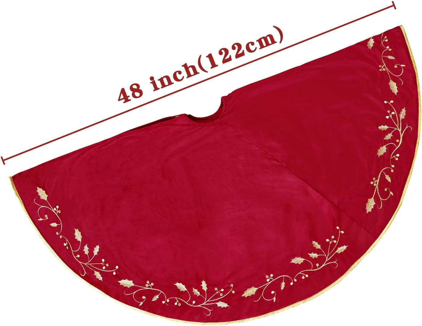 Red Velvet Fur 48'' Christmas Tree Skirt with White Trim