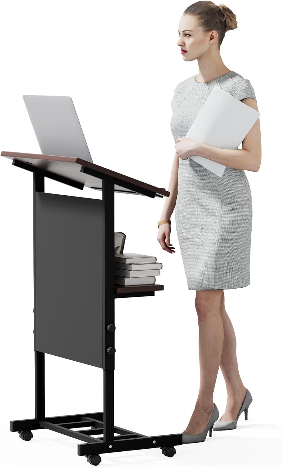 Stand Up Desk Store Mobile Adjustable Height Rolling Lectern Podium with Heavy Duty Steel Frame