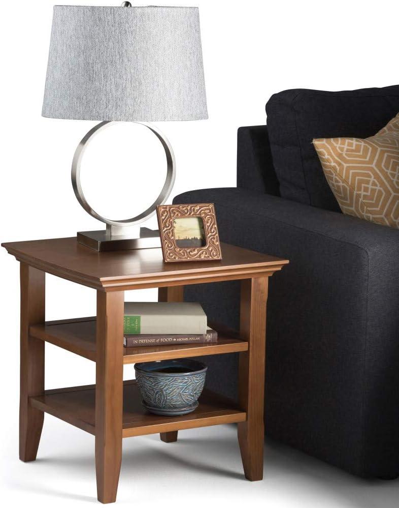 Simpli Home Acadian Wood 19" Square Transitional End Table in Light Golden Brown