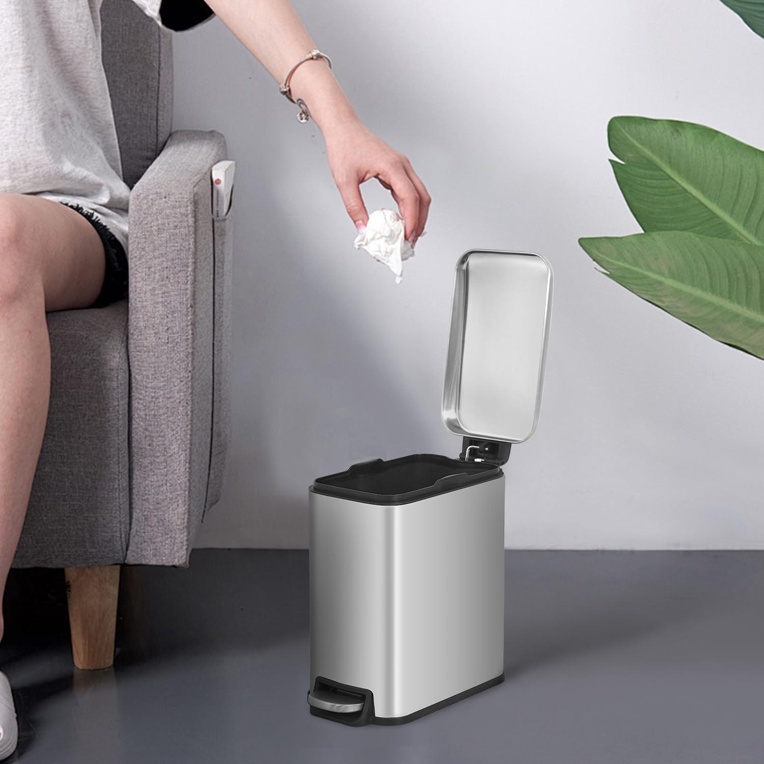 FDW Bathroom Trash Can With A Lid 1.3 Gallon  (5 L) Small Trash Bin Step Pedal Garbage Can With Removable Bucket Slim For Small Spaces For Bathroom,Bedroom,Kitchen,Office