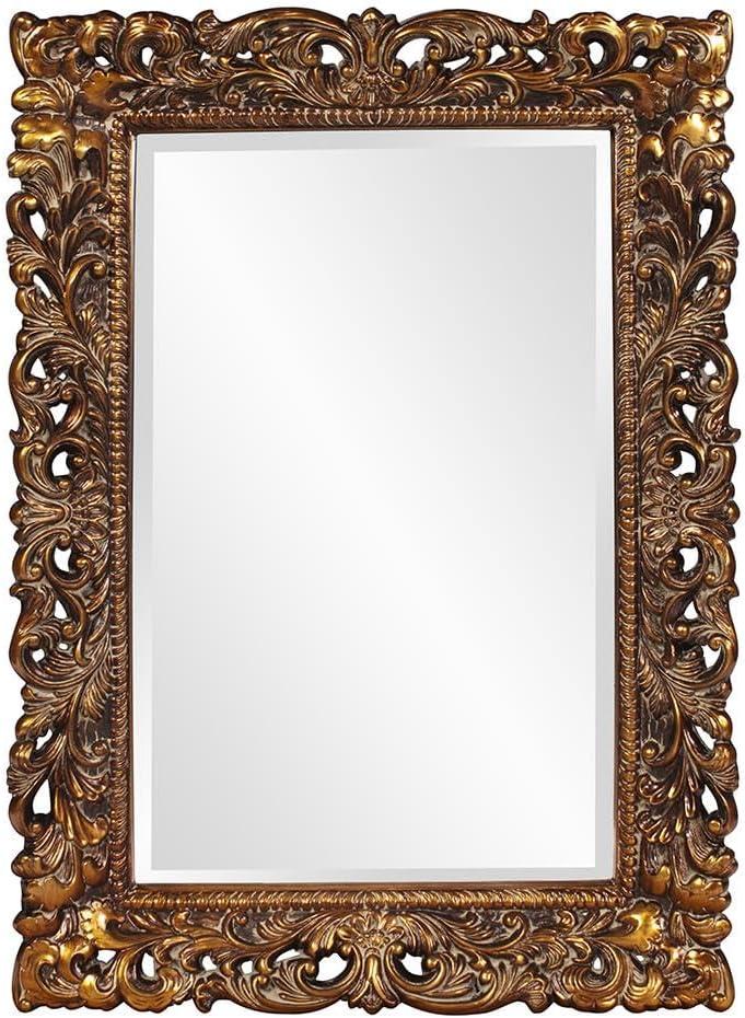 Antique Gold Leaf Rectangular Wood Bathroom Mirror