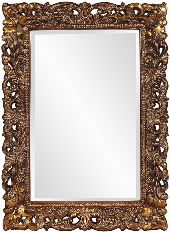 Howard Elliott Barcelona Hanging Rectangular Framed Wall Mirror, Antique Gold Resin, Traditional Designer Mirror for Home, Living Room or Bedroom, 23 x 35 Inch