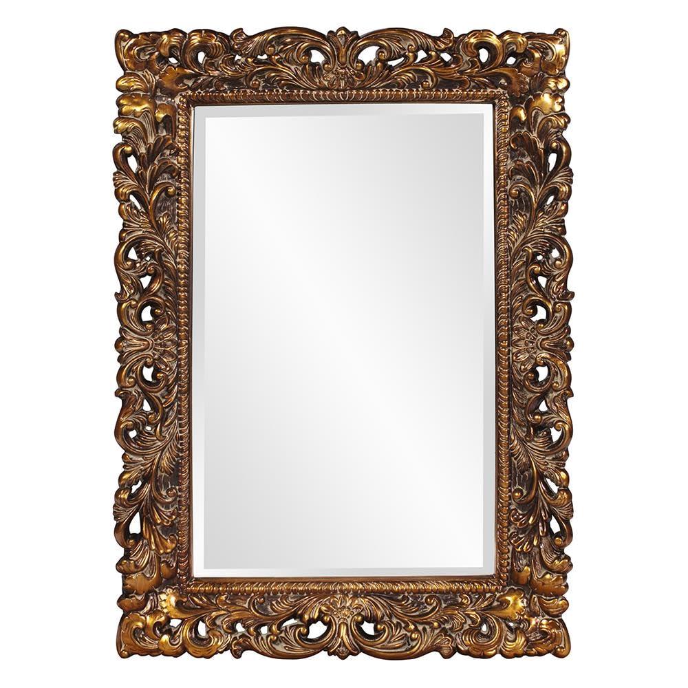 Howard Elliott Barcelona Hanging Rectangular Framed Wall Mirror, Antique Gold Resin, Traditional Designer Mirror for Home, Living Room or Bedroom, 23 x 35 Inch