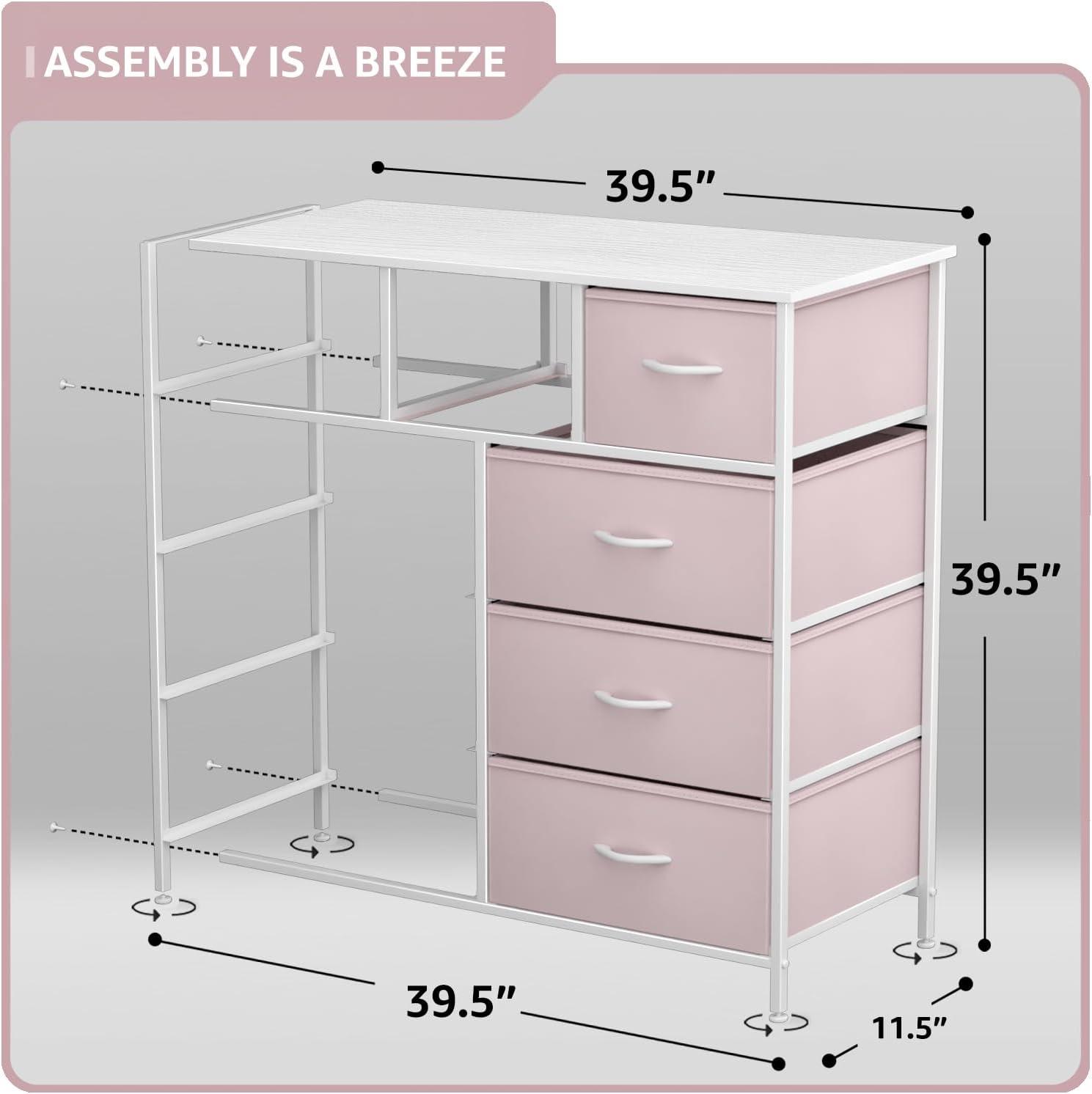 Pink 9-Drawer Fabric Storage Dresser with Steel Frame