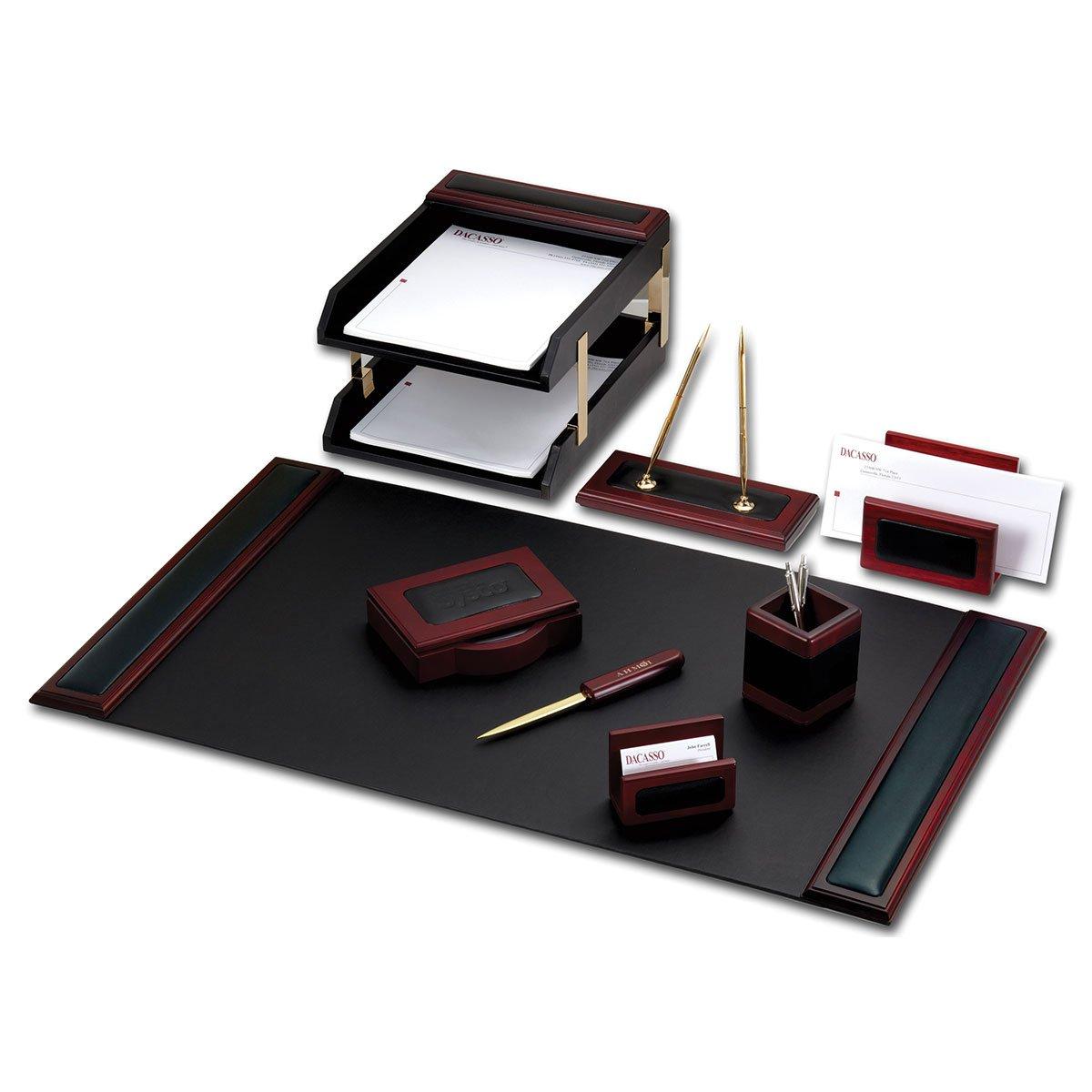 Dacasso Rosewood and Leather Desk Set, 10-Piece