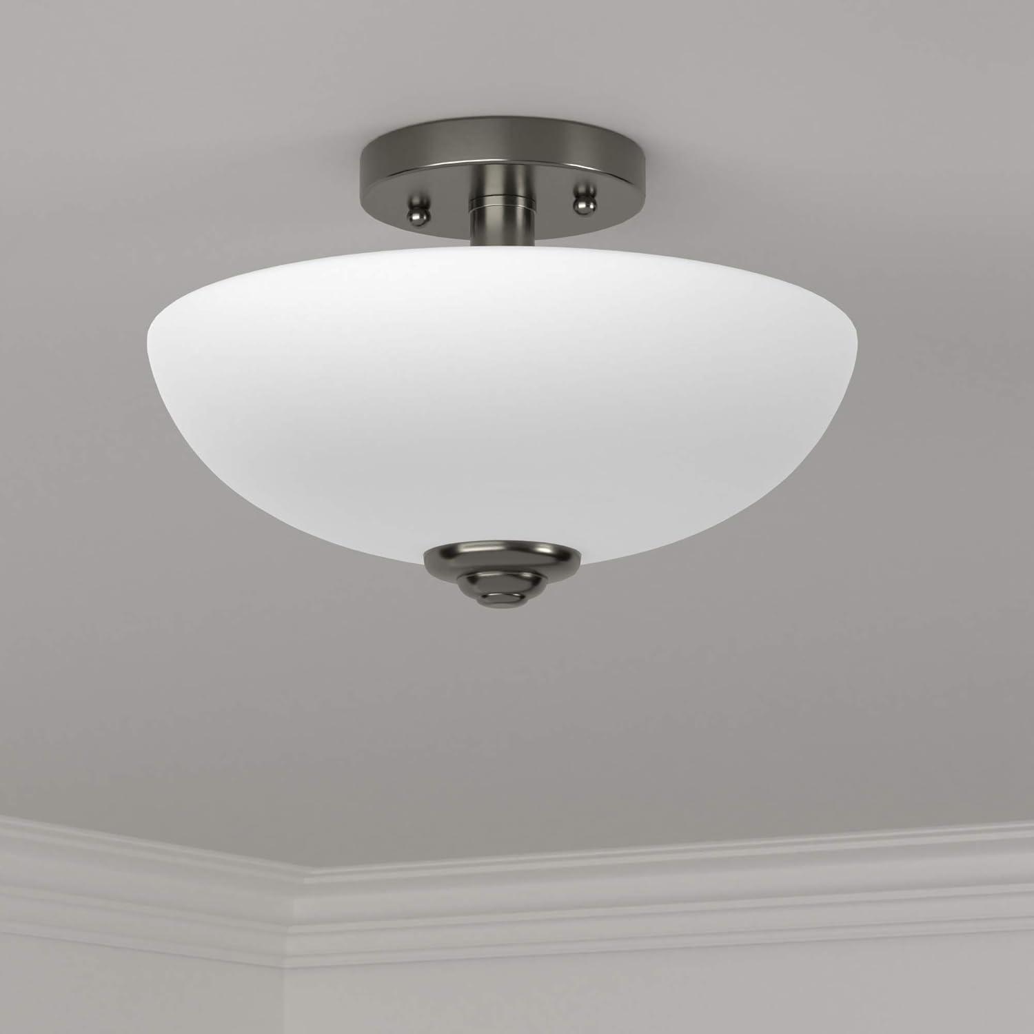 Globe Electric Vienna 2-Light Brushed Nickel Semi-Flush Mount with Frosted Glass Shade, 61025