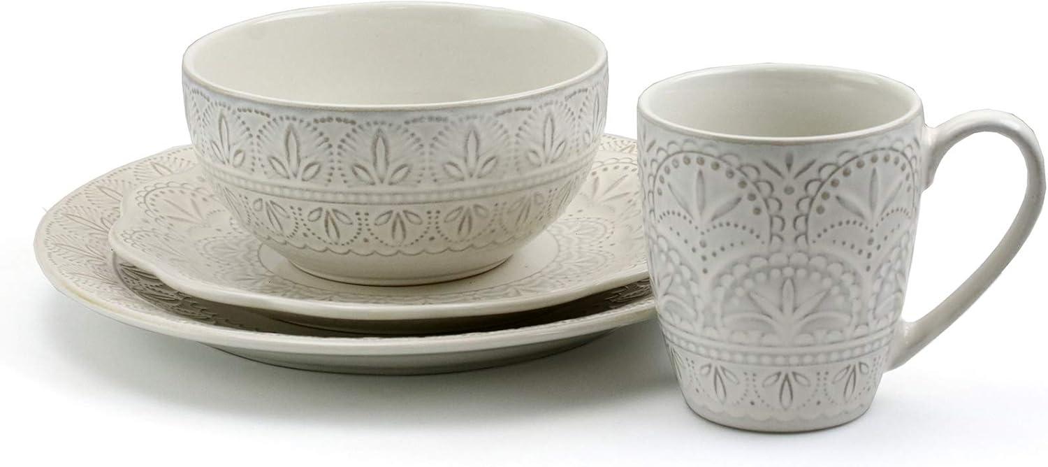 16-Piece Modern White Lace Stoneware Dinnerware Set (Service for 4)