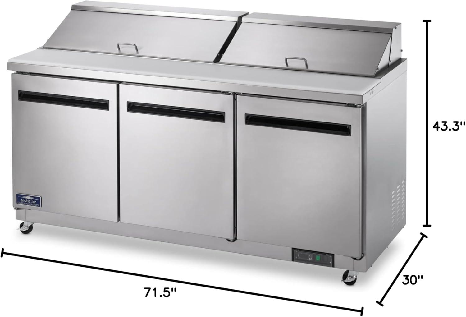 71.5-Inch Stainless Steel 3-Door Refrigerated Prep Table